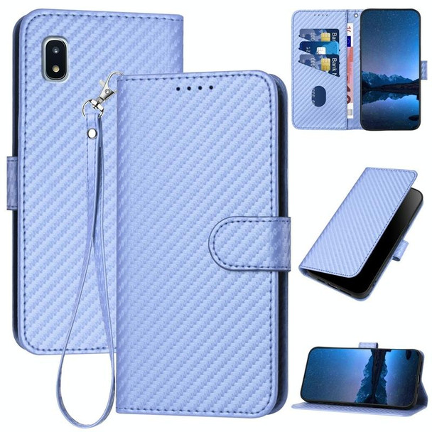 For Samsung Galaxy A20 JP Version YX0070 Carbon Fiber Buckle Leather Phone Case with Lanyard(Light Purple)