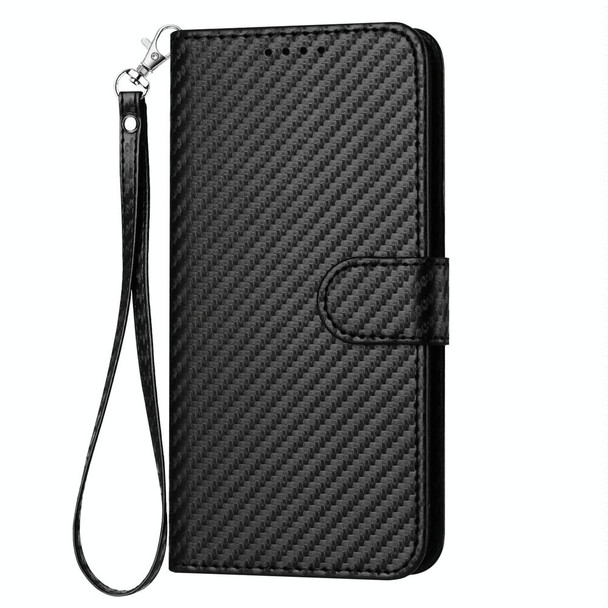For Samsung Galaxy A20 JP Version YX0070 Carbon Fiber Buckle Leather Phone Case with Lanyard(Black)