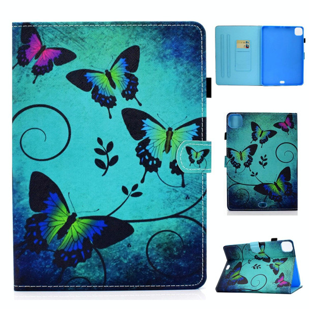 For iPad Pro 11 2024 Painted Stitching Smart Leather Tablet Case(Green Butterflies)
