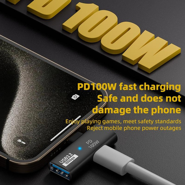 2 in 1 10Gbps PD 100W USB-C / Type-C Charging Side-bend Transfer Adapter(Black)