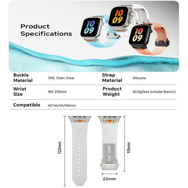 For Apple Watch Series 8 45mm Transparent Silicone Watch Band(Black Transparent Orange)