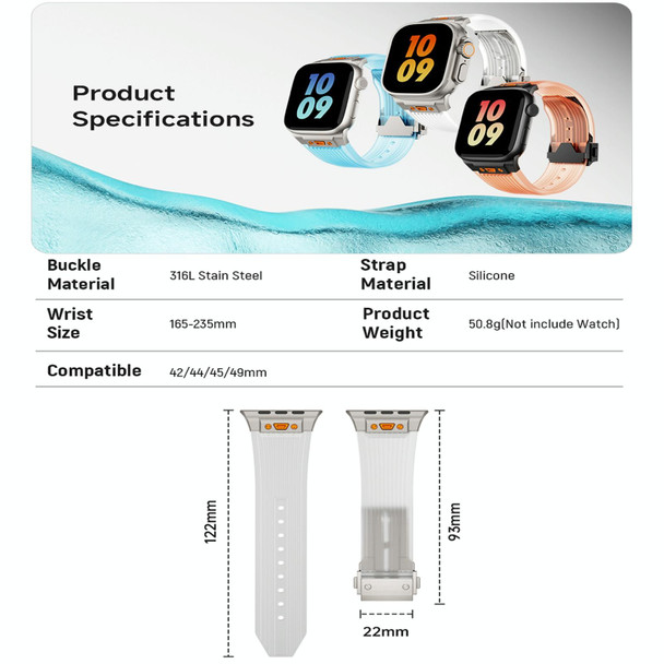 For Apple Watch Series 7 45mm Transparent Silicone Watch Band(Titanium Transparent Orange)