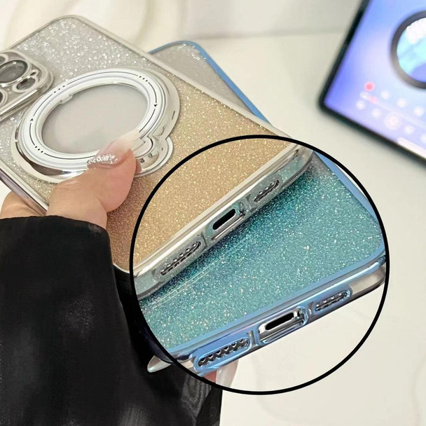 For iPhone 7 / 8 / SE 20222 Rotation MagSafe Holder Gradient Glitter TPU Phone Case(Sierra Blue)