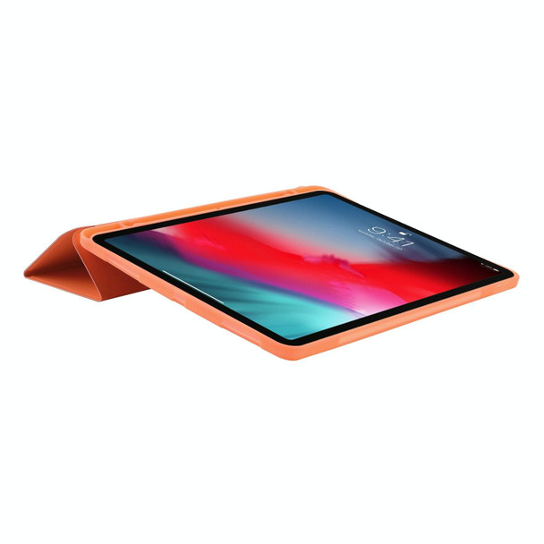 For iPad Pro 13 2024 Skin Feel Tri-fold Leather Tablet Case with Pen Slot(Orange)