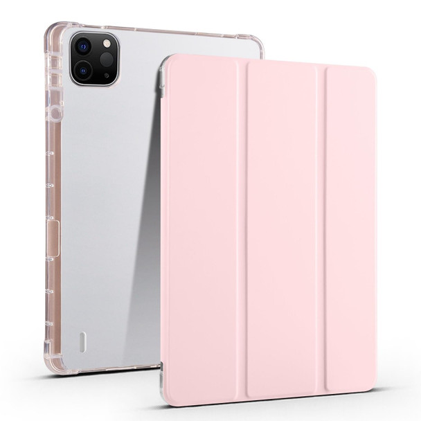 For iPad Air 11 2024 3-fold Clear TPU Smart Leather Tablet Case with Pen Slot(Sand Pink)