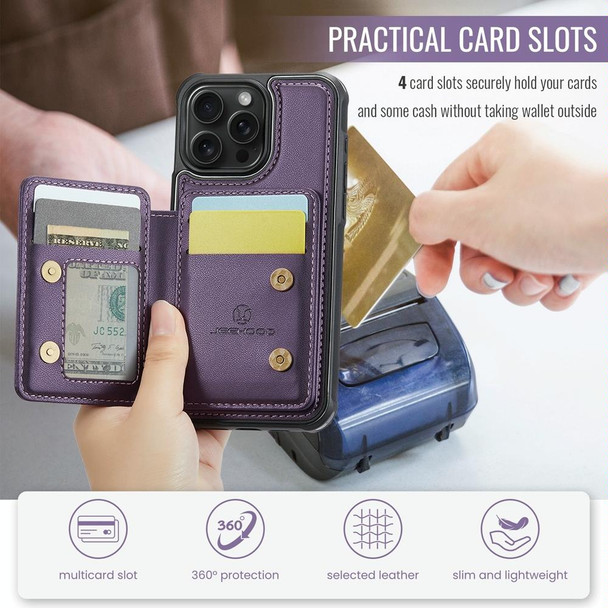 For iPhone 15 Plus JEEHOOD J05 Business Magnetic Style RFID Leather Phone Case(Purple)