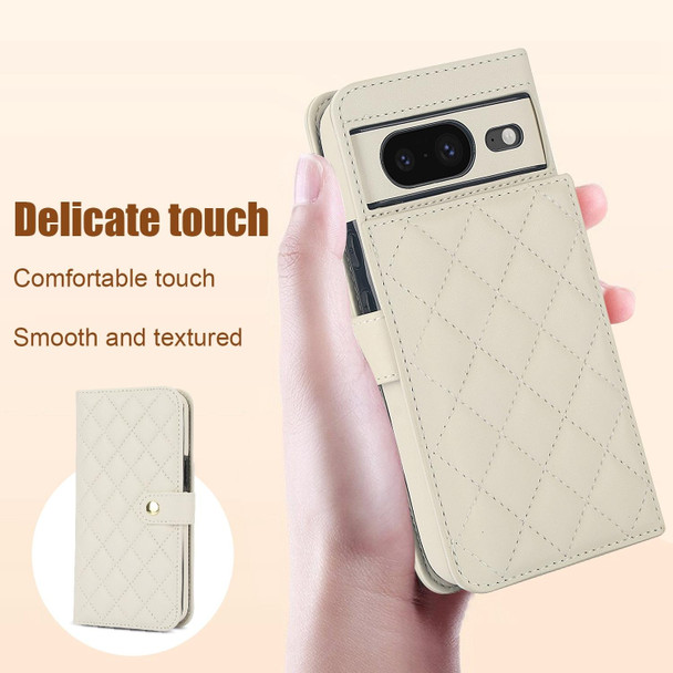 For Google Pixel 8 Crossbody Multifunction Rhombic Leather Phone Case(White)