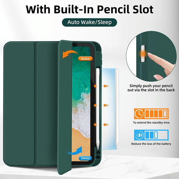 For iPad mini 6 3-fold TPU Smart Leather Tablet Case with Pen Slot(Dark Green)