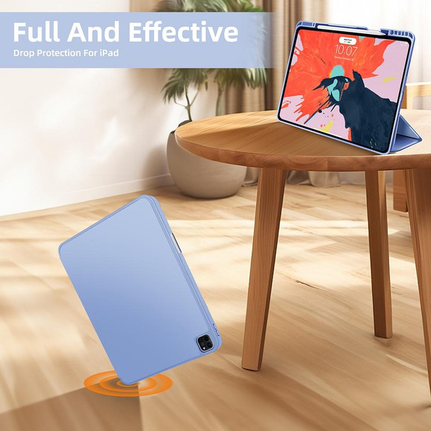 For iPad Pro 12.9 3-fold TPU Smart Leather Tablet Case with Pen Slot(Ice Blue)