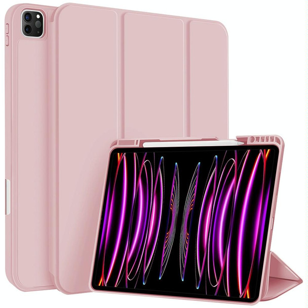 For iPad Pro 12.9 3-fold TPU Smart Leather Tablet Case with Pen Slot(Pink)