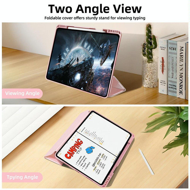 For iPad Pro 12.9 3-fold TPU Smart Leather Tablet Case with Pen Slot(Pink)