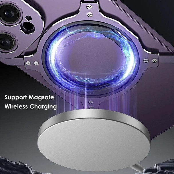 For iPhone 14 Pro Mechanical Arm Borderless MagSafe Holder Metal Phone Case(Dark Purple)