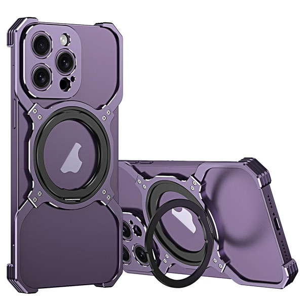 For iPhone 14 Pro Mechanical Arm Borderless MagSafe Holder Metal Phone Case(Dark Purple)