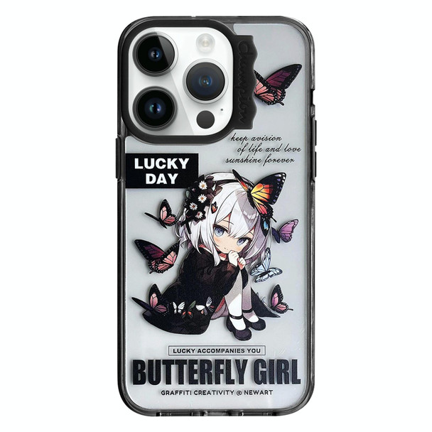 For iPhone 14 Pro Max Colorful Wave Circle Creative Pattern Phone Case(Butterfly Flower Girl)