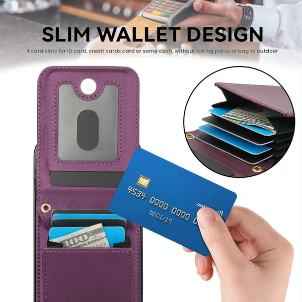 For iPhone 15 Pro Max YM015 Crossbody Rhombic Card Bag RFID Phone Case(Dark Purple)