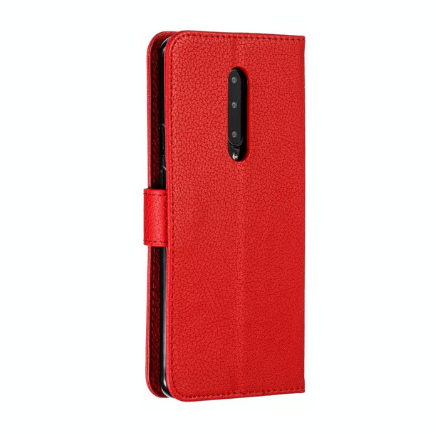 Feather Pattern Litchi Texture Horizontal Flip Leatherette Case with Wallet & Holder & Card Slots - OnePlus 7 Pro(Red)