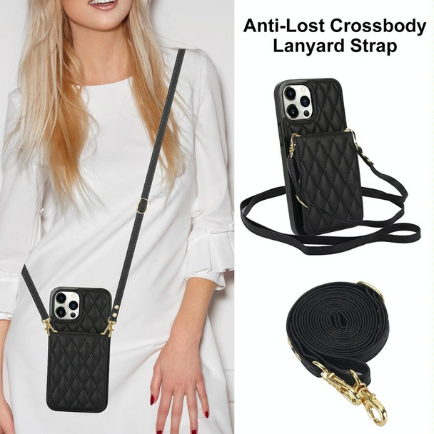 For iPhone 13 Pro YM015 Crossbody Rhombic Card Bag RFID Phone Case(Black)