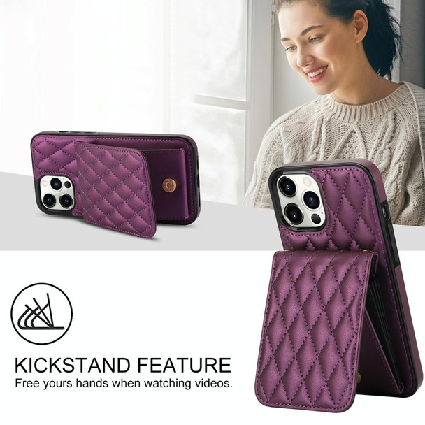 For iPhone 14 Pro Max YM015 Crossbody Rhombic Card Bag RFID Phone Case(Dark Purple)