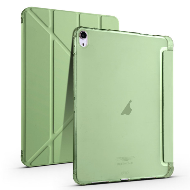 For iPad Air 11 2024 Multi-folding TPU Leather Smart Tablet Case with Pen Slot(Matcha Green)