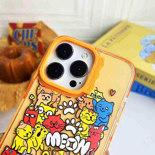 For iPhone 14 Pro Colorful Wave Circle Creative Pattern Phone Case(Orange Animals)