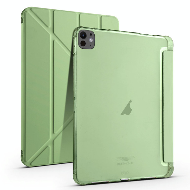 For iPad Pro 11 2024 Multi-folding TPU Leather Smart Tablet Case with Pen Slot(Matcha Green)