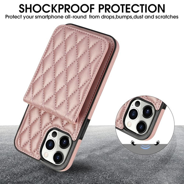 For iPhone 13 YM015 Crossbody Rhombic Card Bag RFID Phone Case(Rose Gold)