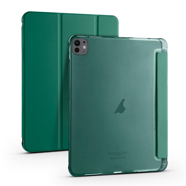 For iPad Pro 11 2024 3-fold TPU Leather Smart Tablet Case with Pen Slot(Pine Green)