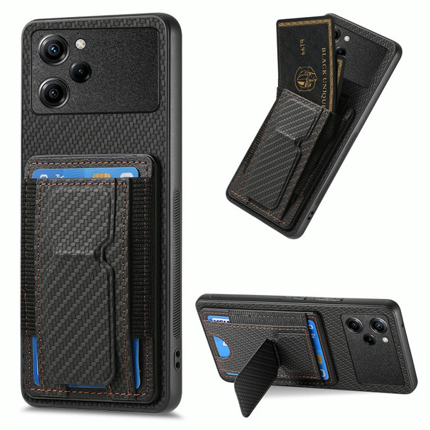 For Xiaomi Poco X5 Pro Carbon Fiber Fold Stand Elastic Card Bag Phone Case(Black)