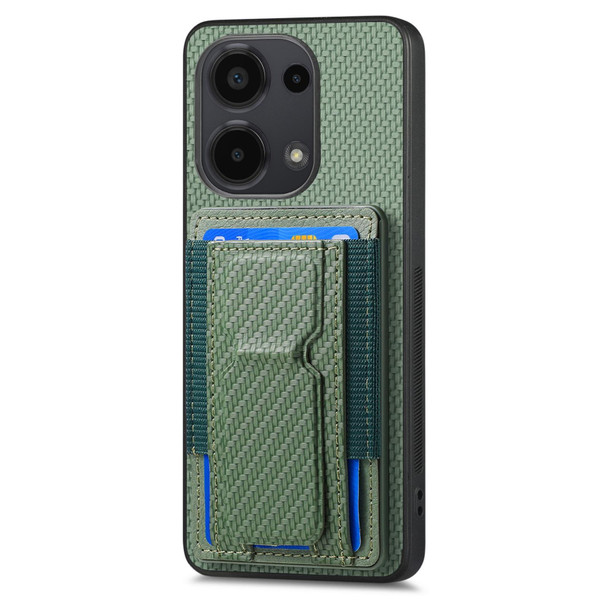 For Xiaomi Poco X5 Pro Carbon Fiber Fold Stand Elastic Card Bag Phone Case(Green)