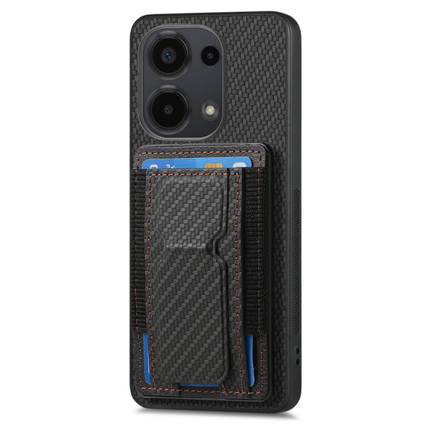 For Xiaomi Poco X5 Carbon Fiber Fold Stand Elastic Card Bag Phone Case(Black)