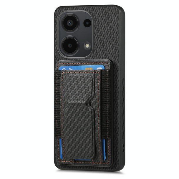 For Xiaomi Redmi Note 13 Pro 4G Carbon Fiber Fold Stand Elastic Card Bag Phone Case(Black)