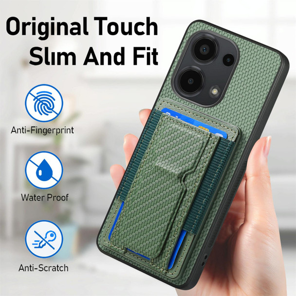 For Xiaomi Redmi Note 13 5G Carbon Fiber Fold Stand Elastic Card Bag Phone Case(Green)