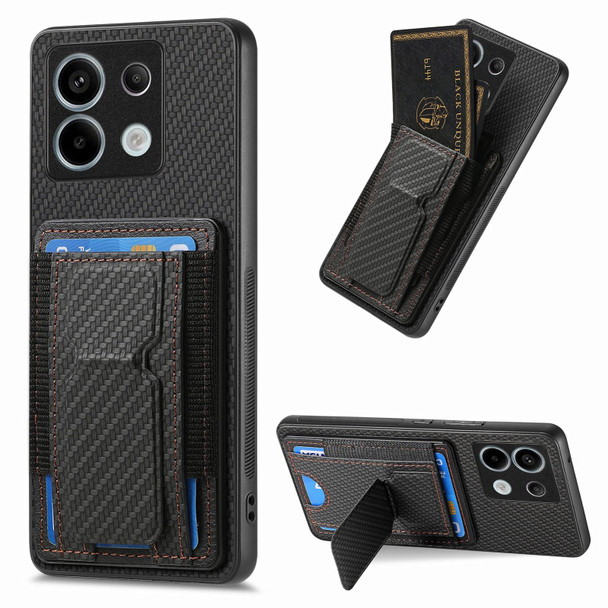 For Xiaomi Redmi Note 13 4G Carbon Fiber Fold Stand Elastic Card Bag Phone Case(Black)