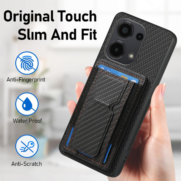 For Xiaomi Redmi Note 13 4G Carbon Fiber Fold Stand Elastic Card Bag Phone Case(Black)