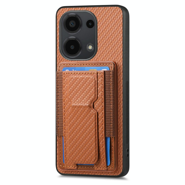 For Xiaomi Redmi Note 13 Pro 4G Carbon Fiber Fold Stand Elastic Card Bag Phone Case(Brown)