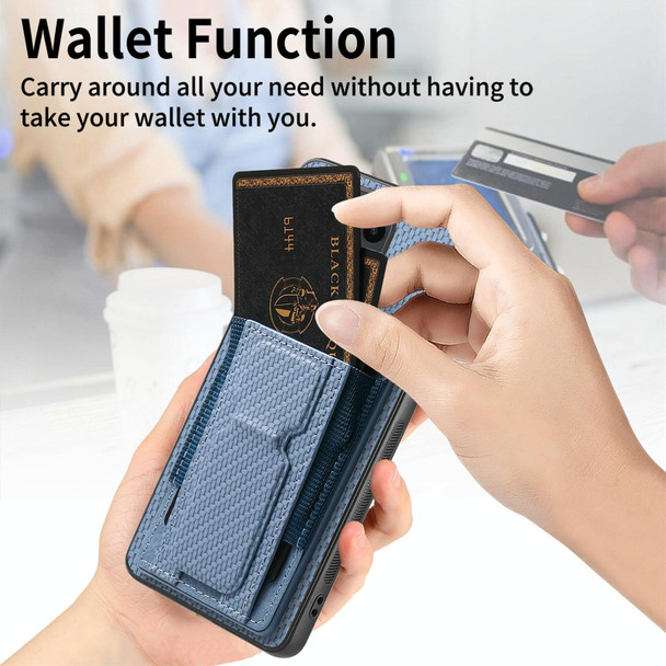 For Xiaomi Poco X3 NFC Carbon Fiber Fold Stand Elastic Card Bag Phone Case(Blue)