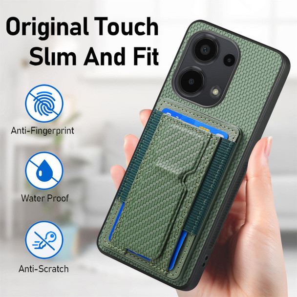 For Xiaomi Poco X3 NFC Carbon Fiber Fold Stand Elastic Card Bag Phone Case(Green)