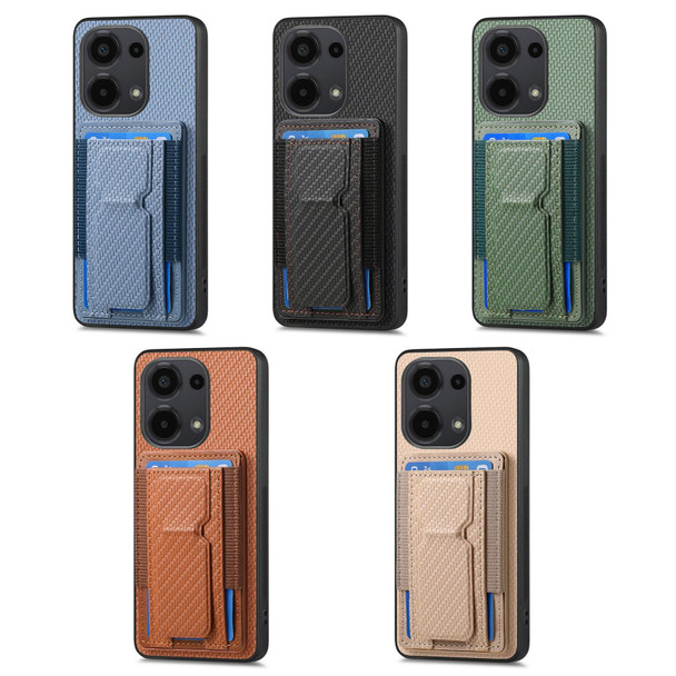 For Xiaomi Poco X3 NFC Carbon Fiber Fold Stand Elastic Card Bag Phone Case(Green)