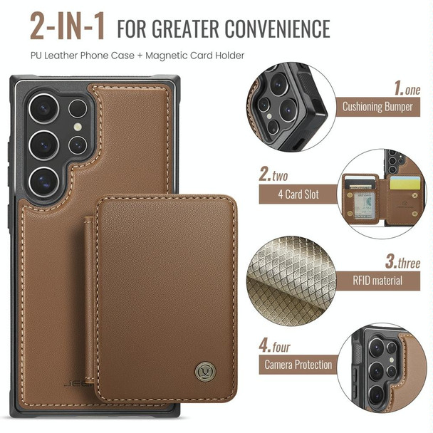 For Samsung Galaxy S24 Ultra 5G JEEHOOD J05 Business Magnetic Style RFID Leather Phone Case(Brown)