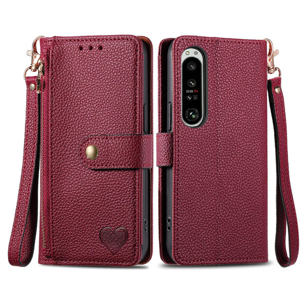 For Sony Xperia 1 IV Love Zipper Lanyard Leather Phone Case(Red)