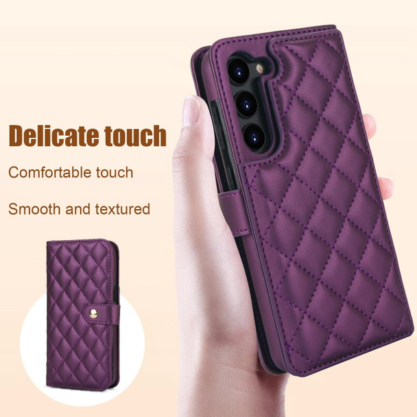 For Samsung Galaxy S23 5G Crossbody Multifunction Rhombic Leather Phone Case(Dark Purple)