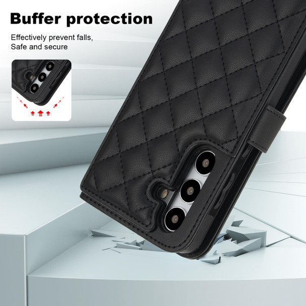 For Samsung Galaxy S23 FE 5G Crossbody Multifunction Rhombic Leather Phone Case(Black)