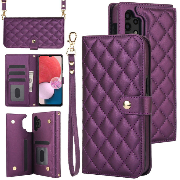 For Samsung Galaxy A13 4G/5G Crossbody Multifunction Rhombic Leather Phone Case(Dark Purple)