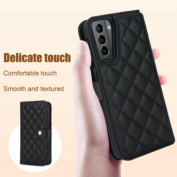 For Samsung Galaxy S22+ 5G Crossbody Multifunction Rhombic Leather Phone Case(Black)