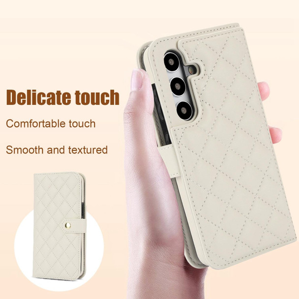 For Samsung Galaxy S23 FE 5G Crossbody Multifunction Rhombic Leather Phone Case(White)