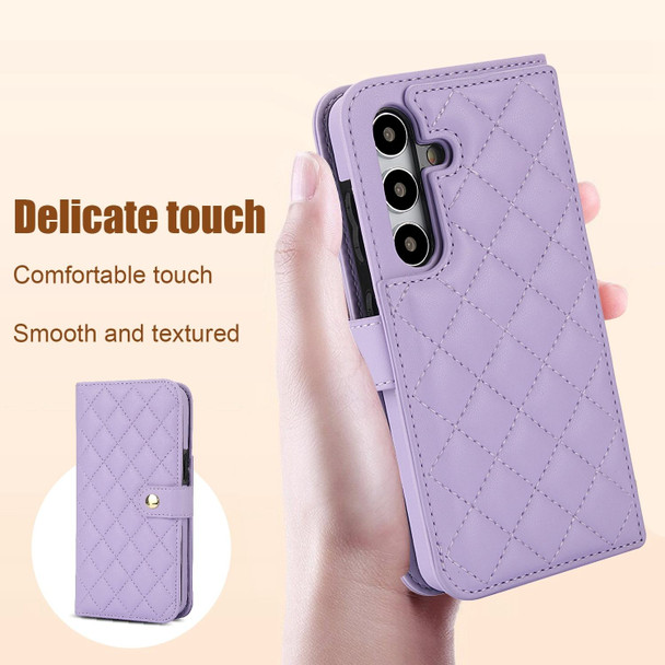 For Samsung Galaxy S24+ 5G Crossbody Multifunction Rhombic Leather Phone Case(Purple)