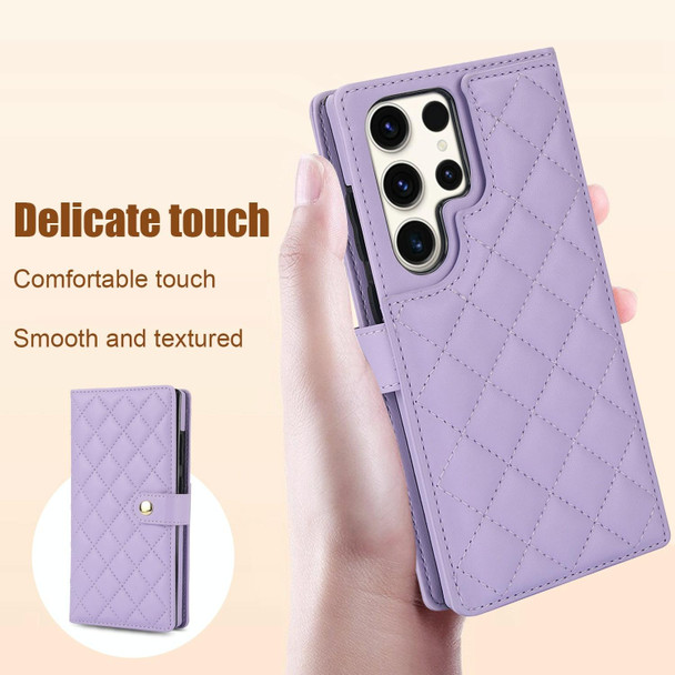 For Samsung Galaxy S22 Ultra 5G Crossbody Multifunction Rhombic Leather Phone Case(Purple)