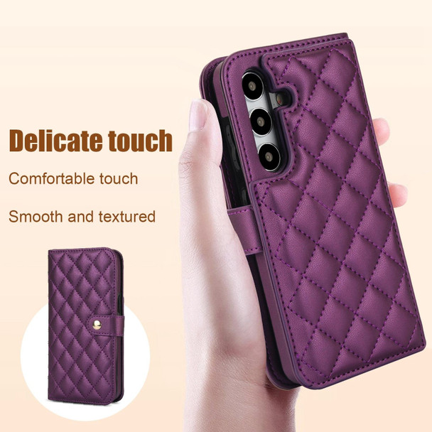 For Samsung Galaxy S24+ 5G Crossbody Multifunction Rhombic Leather Phone Case(Dark Purple)