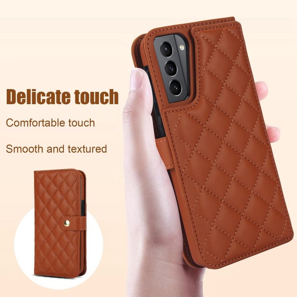 For Samsung Galaxy S22 5G Crossbody Multifunction Rhombic Leather Phone Case(Brown)