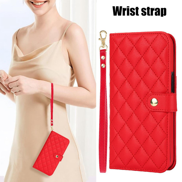 For Samsung Galaxy S22+ 5G Crossbody Multifunction Rhombic Leather Phone Case(Red)